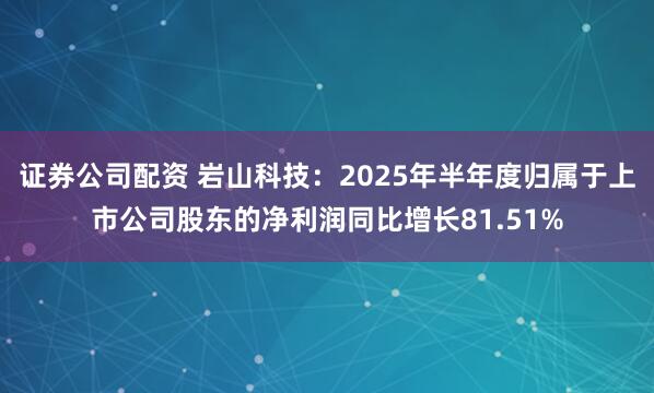 证券公司配资 岩山科技：2025年半年度归属于上市公司股东的净利润同比增长81.51%